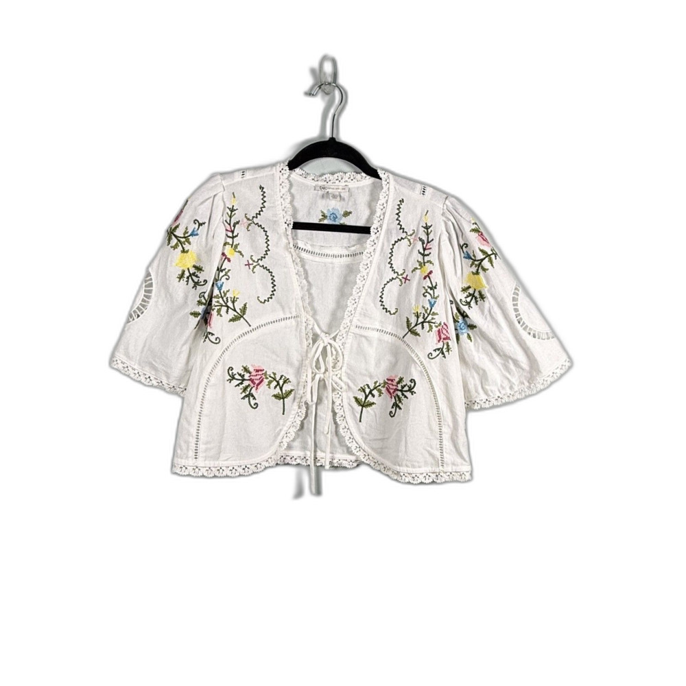 Cato Kimono Top Cross Stitch Embroidered Floral Cotton Cottagecore Folk Prairie